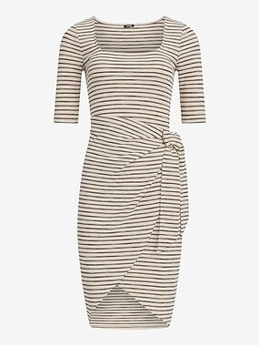 Express Textured Waffle Striped Scoop Neck Wrap Mini Sheath Dress